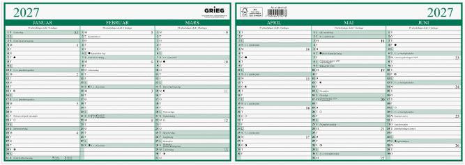 Platekalender GRIEG 2027 A4 dobbel
